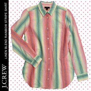 J.Crew Linen Blend Rainbow Stripe Shirt Size 4